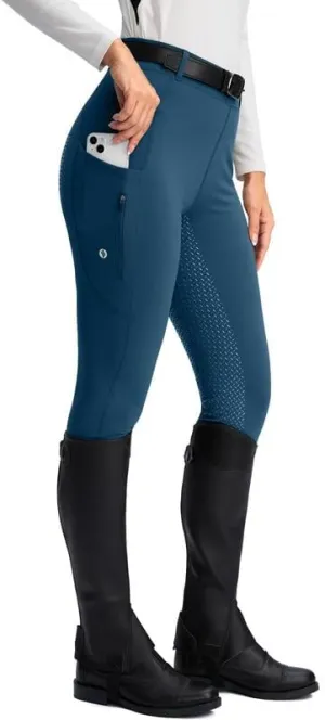 SANTINY Women's Horse Riding Pants Zipper Pockets Silicone Full-Seat Breeches Equestrian Schooling Tights for Women