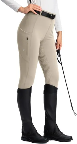 SANTINY Women's Horse Riding Pants Zipper Pockets Silicone Full-Seat Breeches Equestrian Schooling Tights for Women