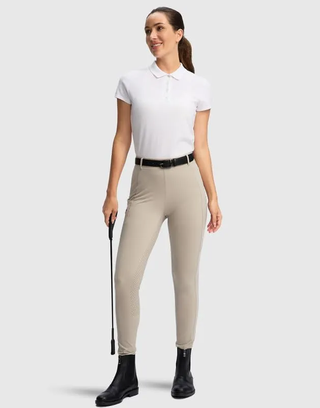 SANTINY Women's Horse Riding Pants Zipper Pockets Silicone Full-Seat Breeches Equestrian Schooling Tights for Women