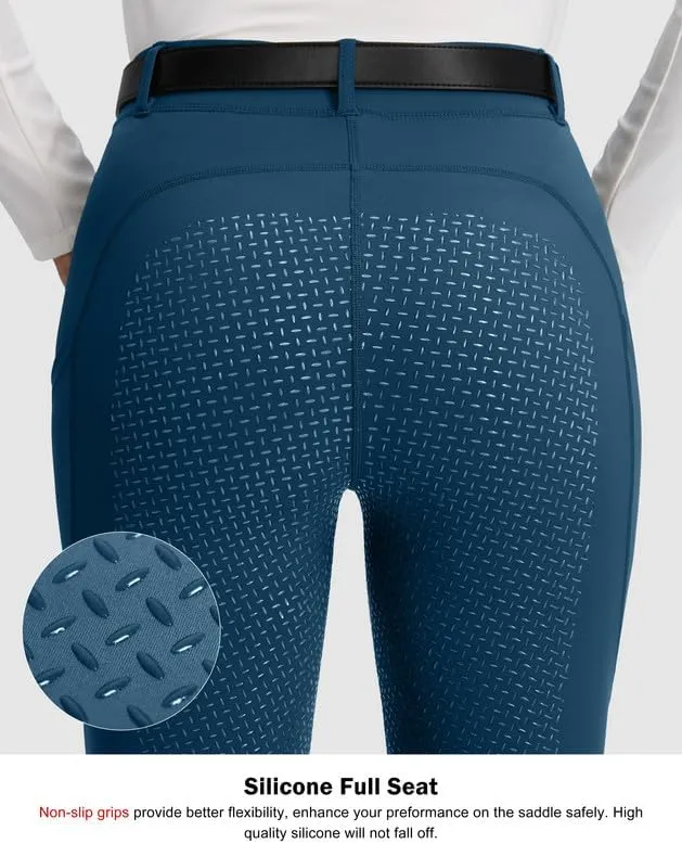 SANTINY Women's Horse Riding Pants Zipper Pockets Silicone Full-Seat Breeches Equestrian Schooling Tights for Women