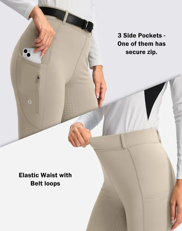 SANTINY Women's Horse Riding Pants Zipper Pockets Silicone Full-Seat Breeches Equestrian Schooling Tights for Women