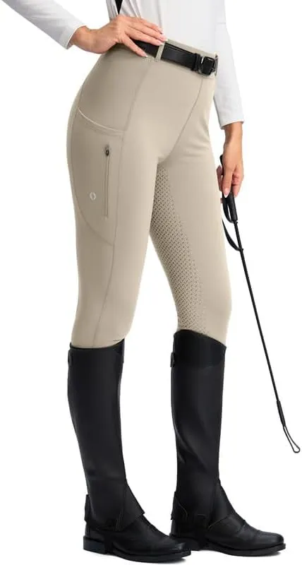 SANTINY Women's Horse Riding Pants Zipper Pockets Silicone Full-Seat Breeches Equestrian Schooling Tights for Women