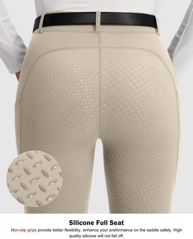 SANTINY Women's Horse Riding Pants Zipper Pockets Silicone Full-Seat Breeches Equestrian Schooling Tights for Women