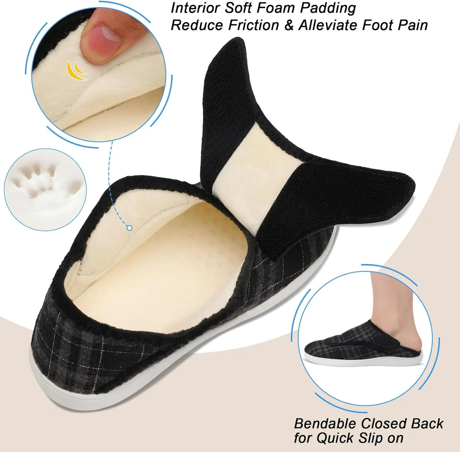 Scurtain Womens Slippers Comfy Wide Diabetic Slippers Adjustable Walking Shoes Neuropathy Orthopedic Recovery House Shoes