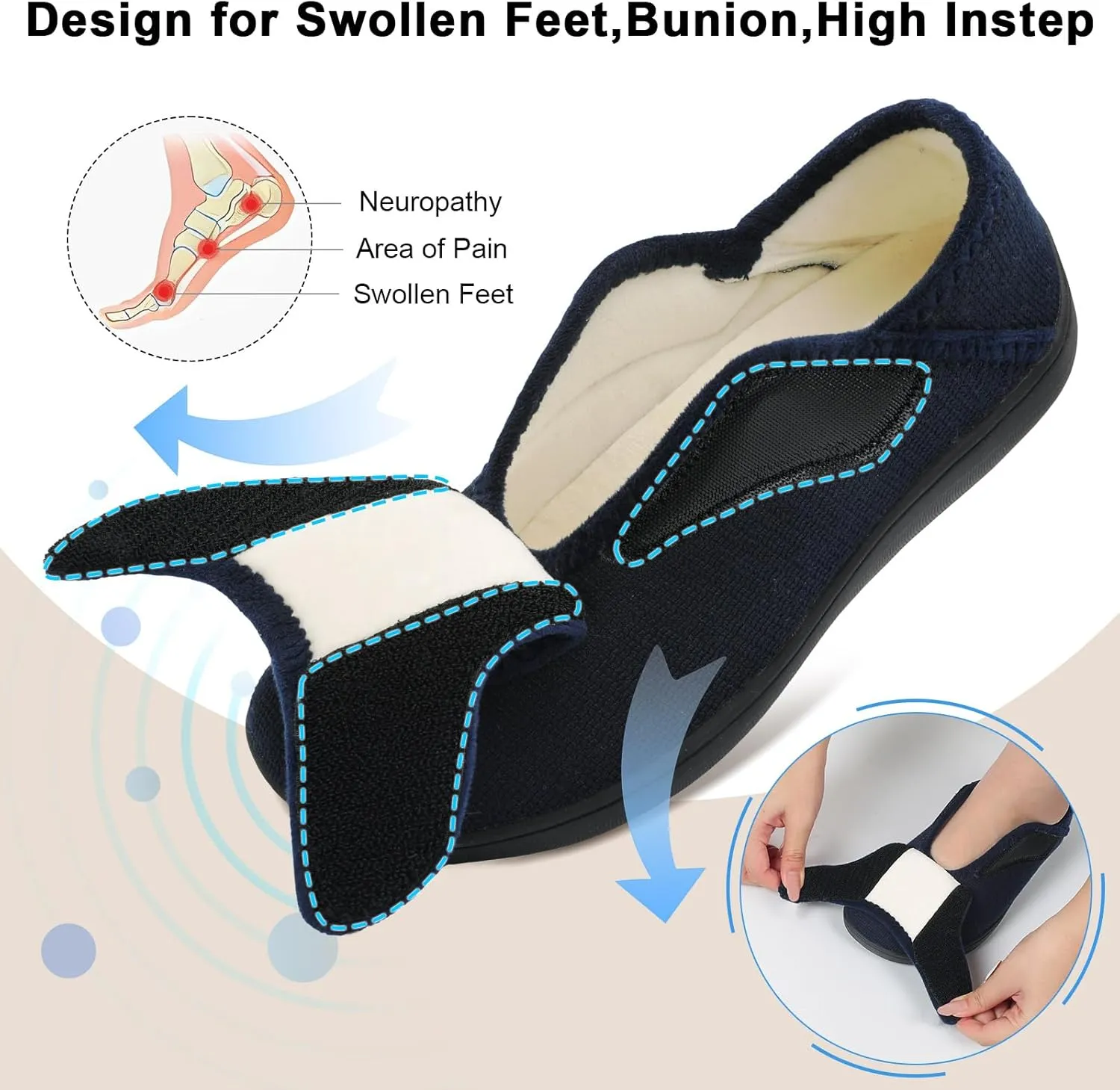 Scurtain Womens Slippers Comfy Wide Diabetic Slippers Adjustable Walking Shoes Neuropathy Orthopedic Recovery House Shoes