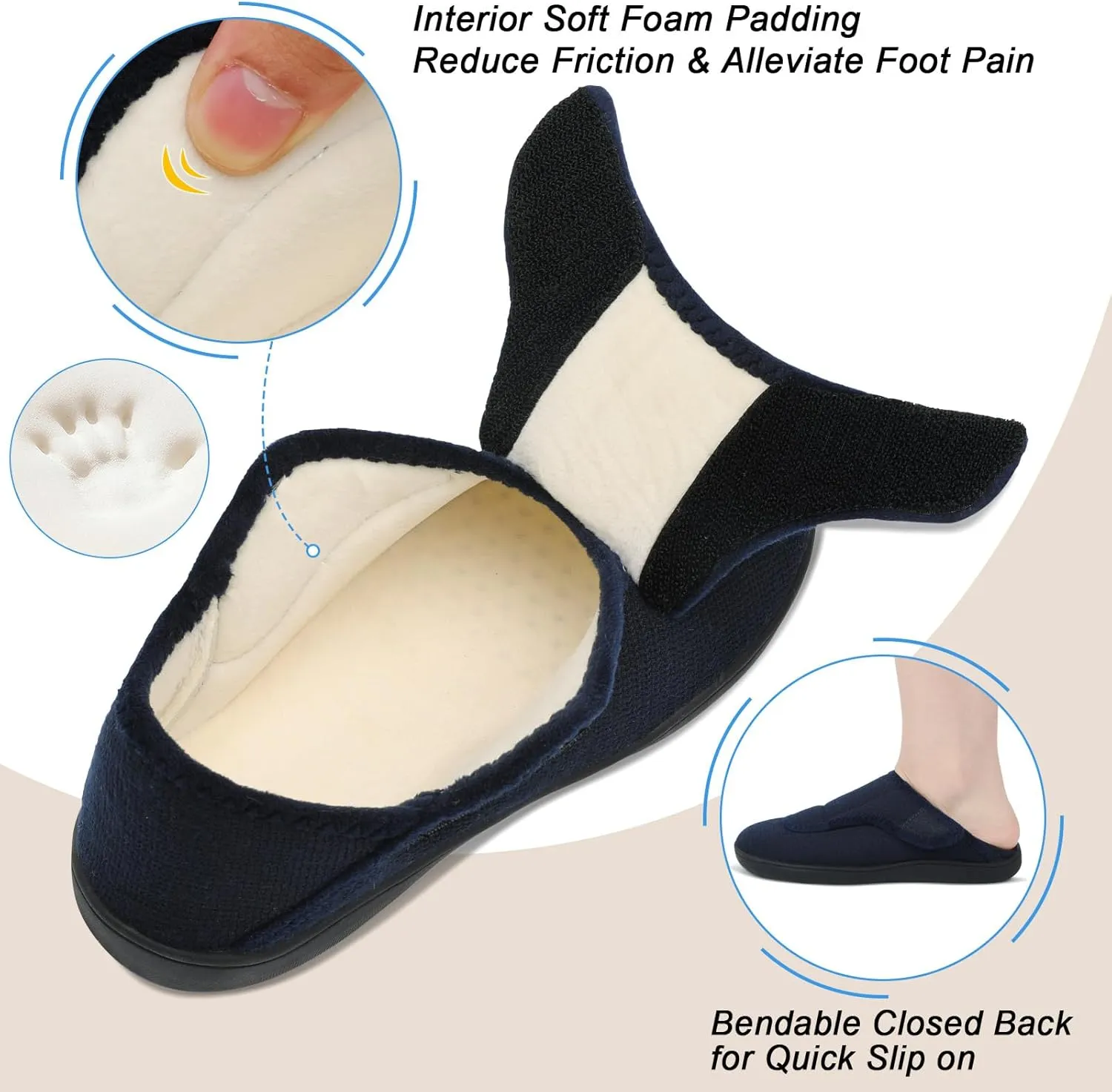 Scurtain Womens Slippers Comfy Wide Diabetic Slippers Adjustable Walking Shoes Neuropathy Orthopedic Recovery House Shoes