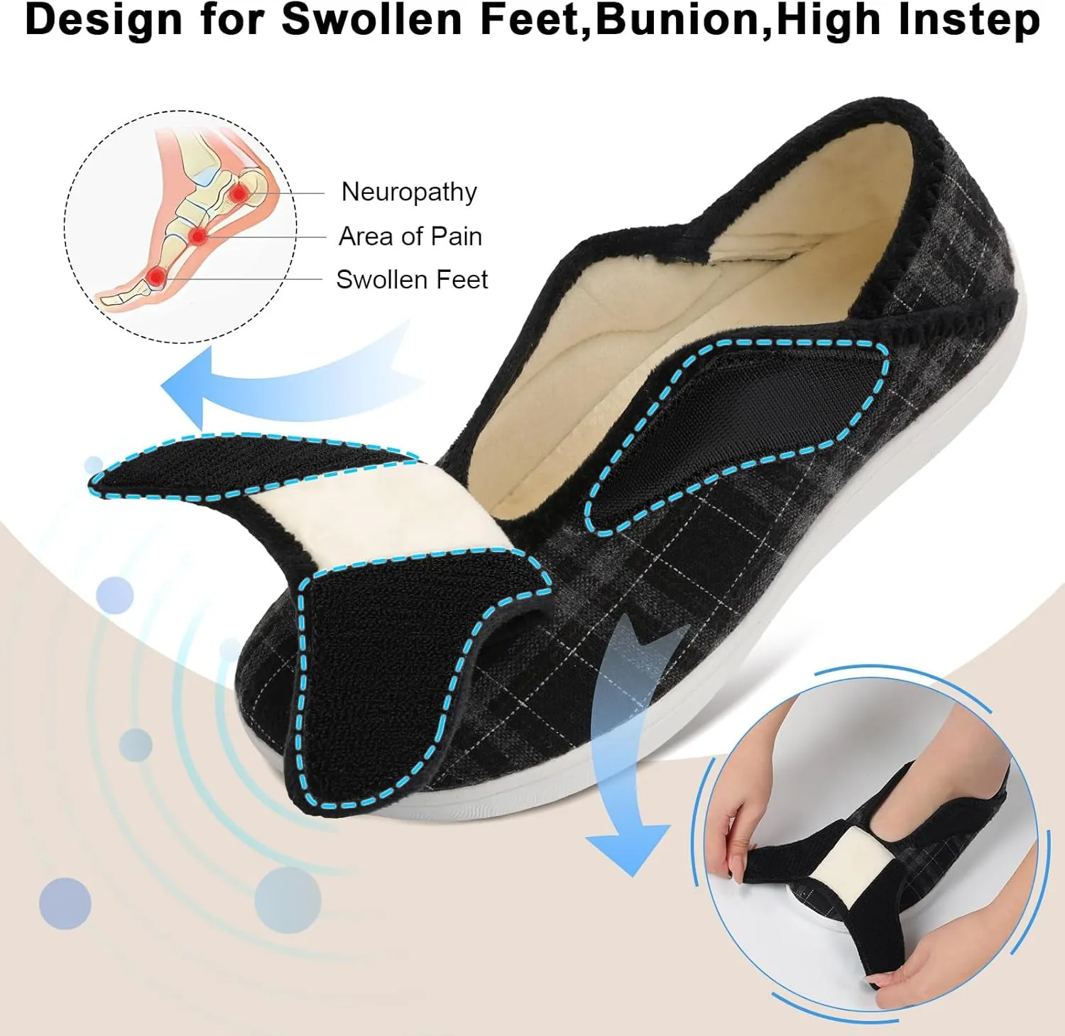 Scurtain Womens Slippers Comfy Wide Diabetic Slippers Adjustable Walking Shoes Neuropathy Orthopedic Recovery House Shoes
