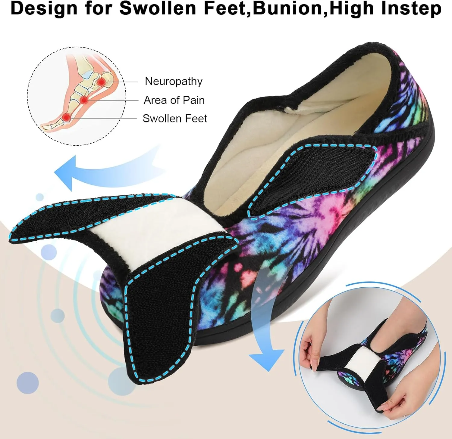 Scurtain Womens Slippers Comfy Wide Diabetic Slippers Adjustable Walking Shoes Neuropathy Orthopedic Recovery House Shoes