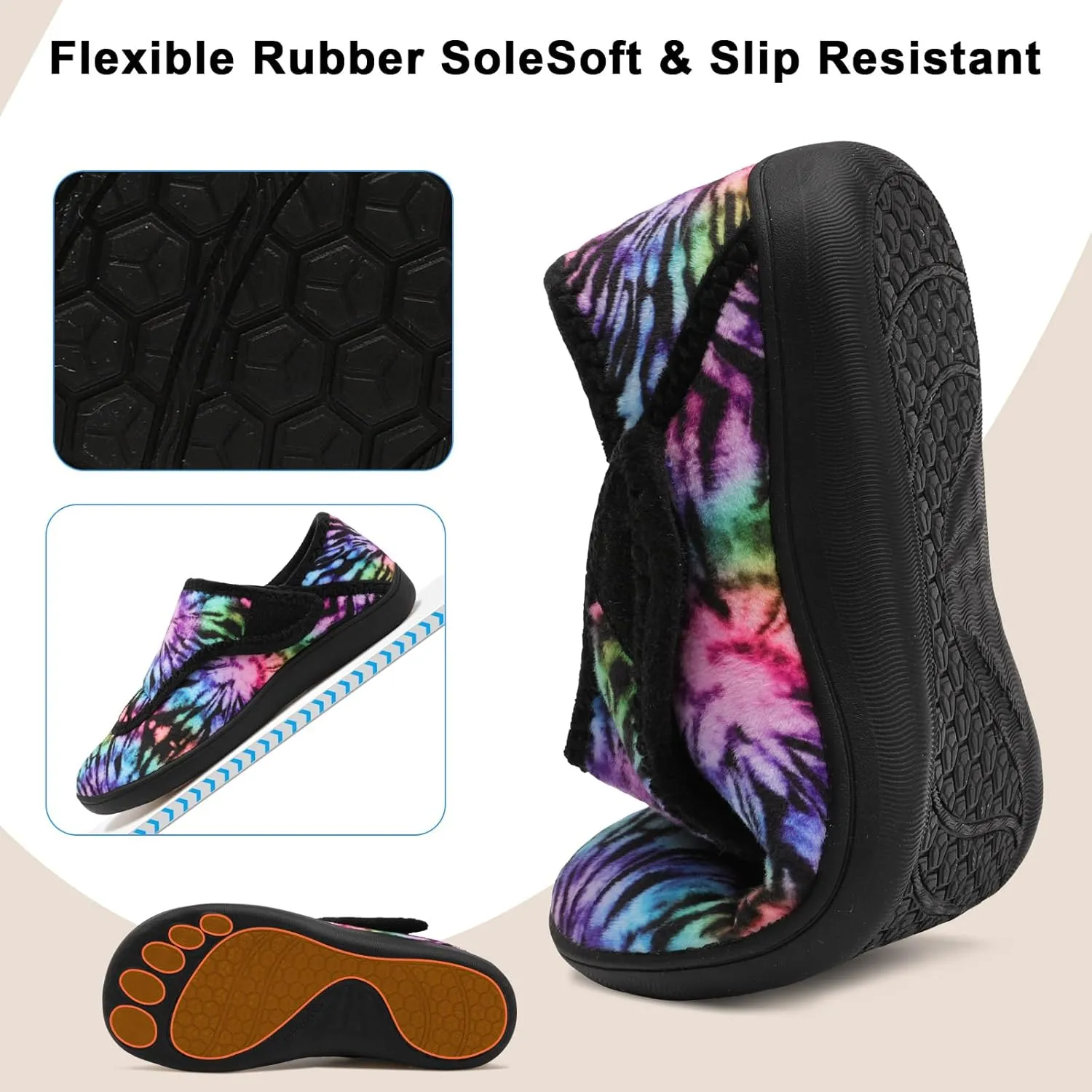 Scurtain Womens Slippers Comfy Wide Diabetic Slippers Adjustable Walking Shoes Neuropathy Orthopedic Recovery House Shoes