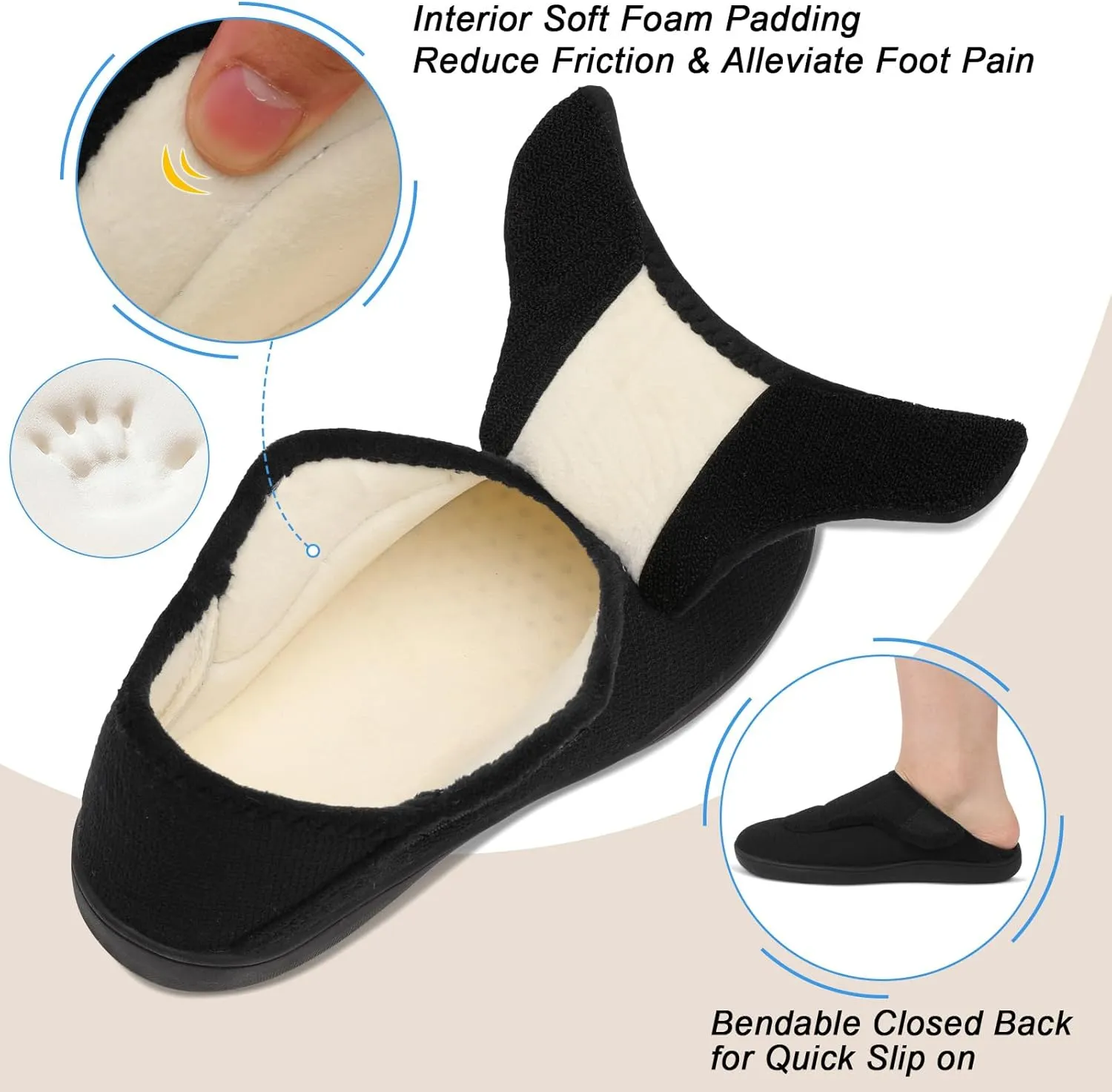 Scurtain Womens Slippers Comfy Wide Diabetic Slippers Adjustable Walking Shoes Neuropathy Orthopedic Recovery House Shoes