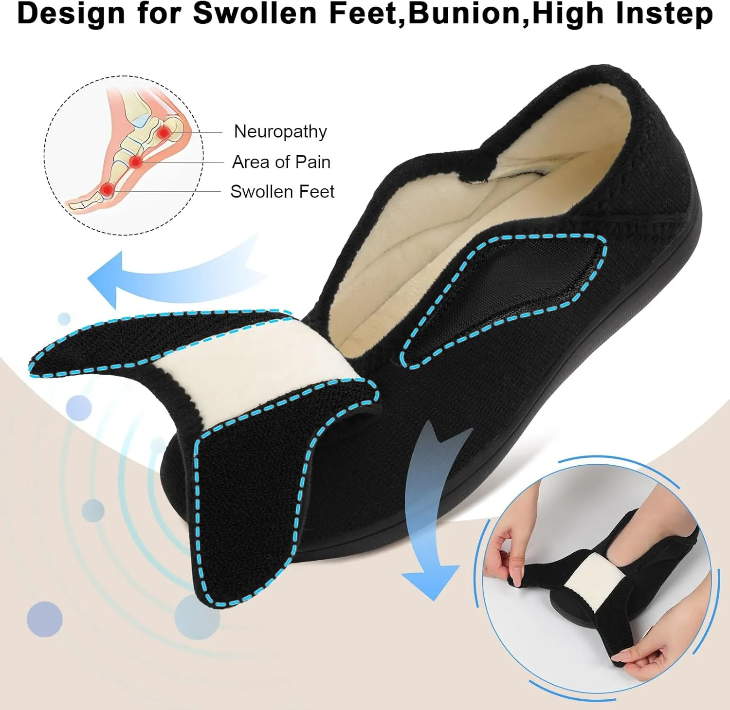 Scurtain Womens Slippers Comfy Wide Diabetic Slippers Adjustable Walking Shoes Neuropathy Orthopedic Recovery House Shoes