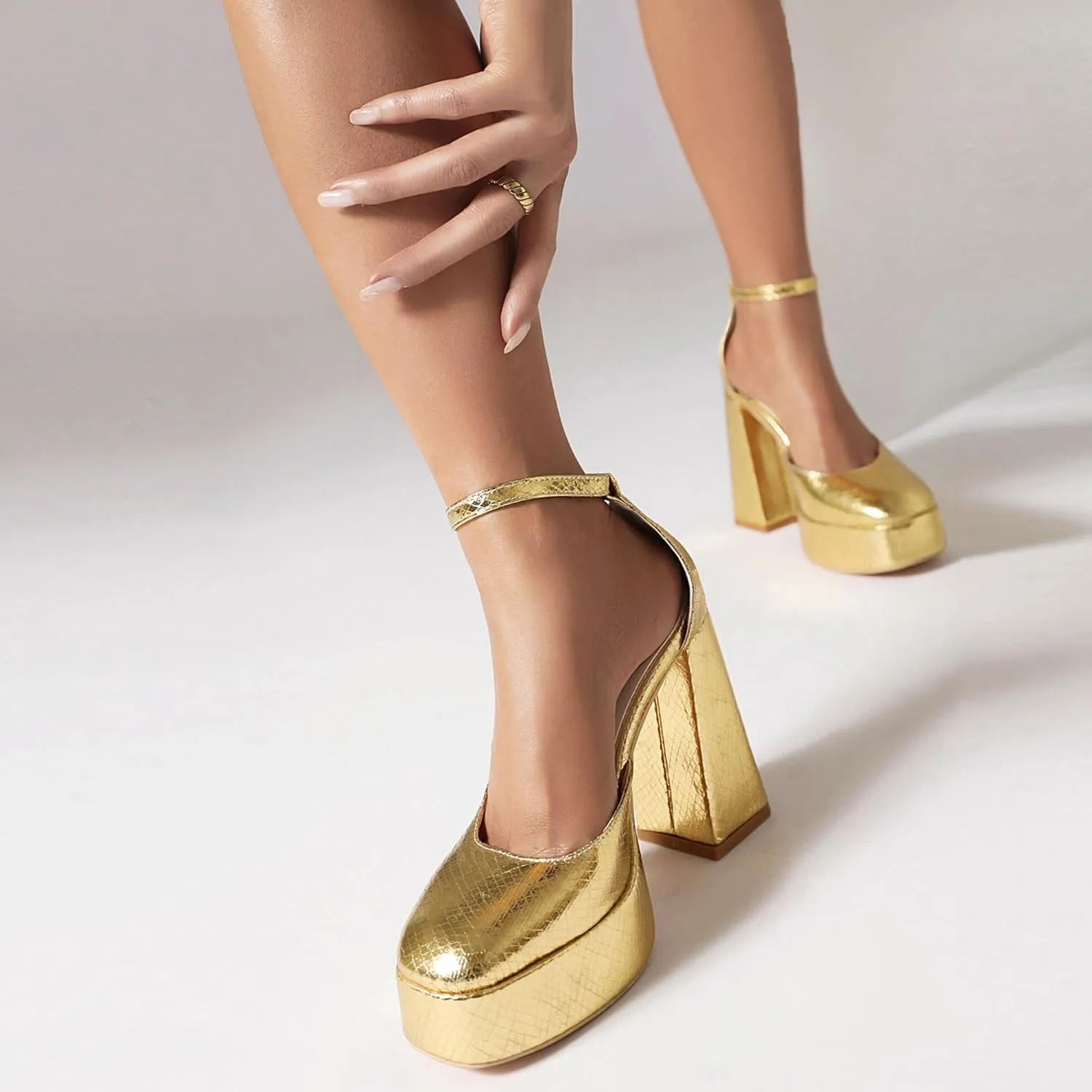 SEIFIN Platform Chunky Heels for Women Ankle Strap Pumps High Heels Sandal Platform Heels Closed Toe Wedding Party Pumps Shoes