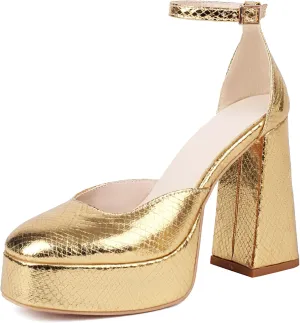 SEIFIN Platform Chunky Heels for Women Ankle Strap Pumps High Heels Sandal Platform Heels Closed Toe Wedding Party Pumps Shoes