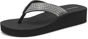 SelenePair Women's Platform Flip Flops Comfortable Arch Support Rhinestone Braid Summer Beach Slide Sandals Soft Woven Strap Slip On Lightweight Casual Walking Thong Sandals