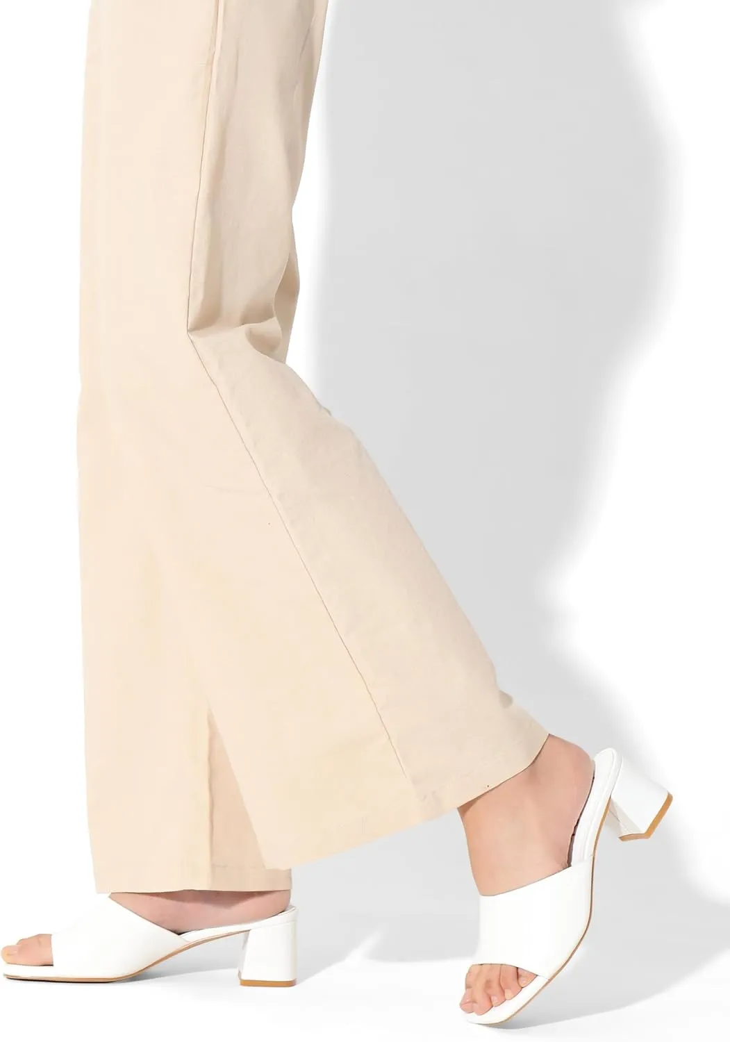 Shoe'N Tale Heeled Sandals For Women Square Open Toe Heeled Mules Chunky Block Low Heel Slip On Slides