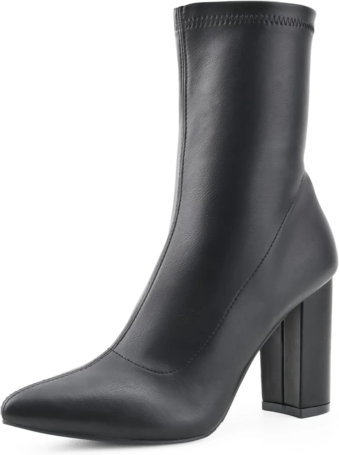 Shoe'N Tale Women's Ankle Boots Pointed Toe Chunky High Heel Slip-on Stretchy Booties Shoes