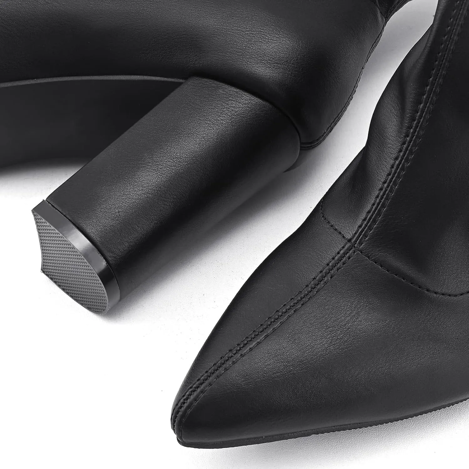 Shoe'N Tale Women's Ankle Boots Pointed Toe Chunky High Heel Slip-on Stretchy Booties Shoes