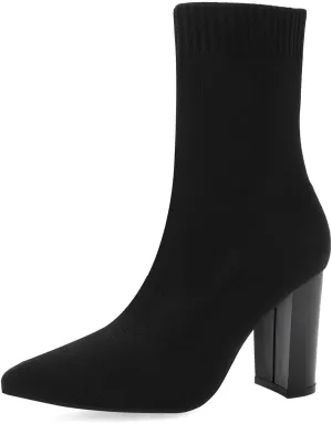 Shoe'N Tale Women's Ankle Boots Pointed Toe Chunky High Heel Slip-on Stretchy Booties Shoes