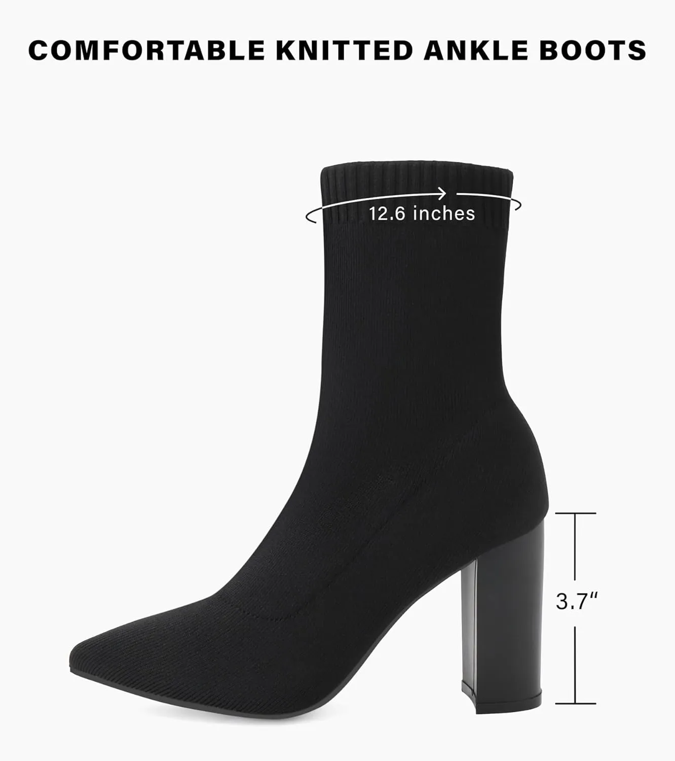 Shoe'N Tale Women's Ankle Boots Pointed Toe Chunky High Heel Slip-on Stretchy Booties Shoes