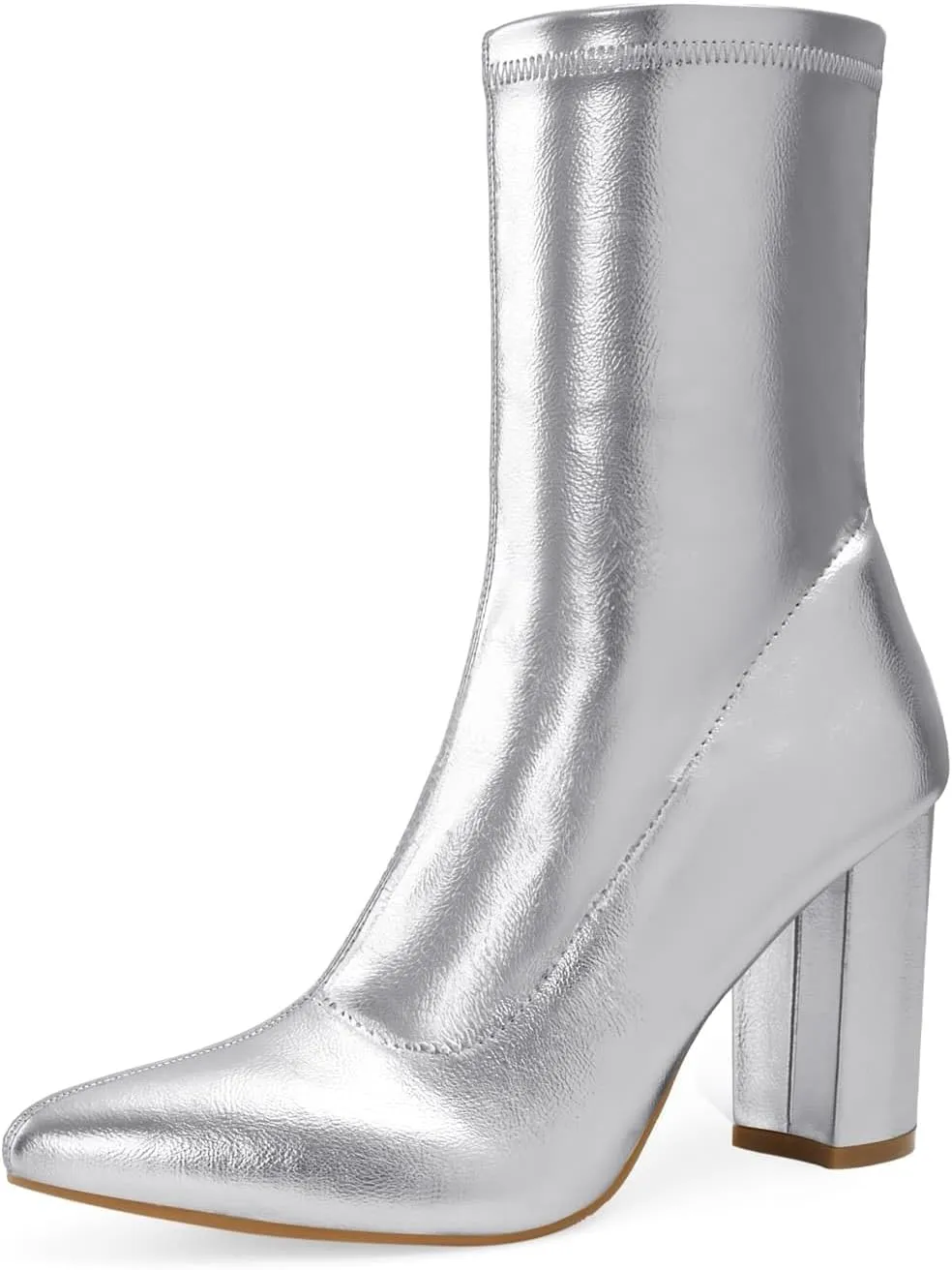 Shoe'N Tale Women's Ankle Boots Pointed Toe Chunky High Heel Slip-on Stretchy Booties Shoes