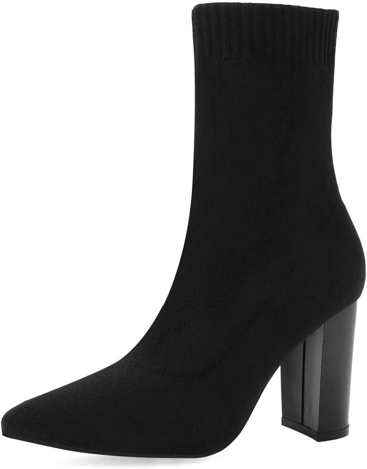 Shoe'N Tale Women's Ankle Boots Pointed Toe Chunky High Heel Slip-on Stretchy Booties Shoes