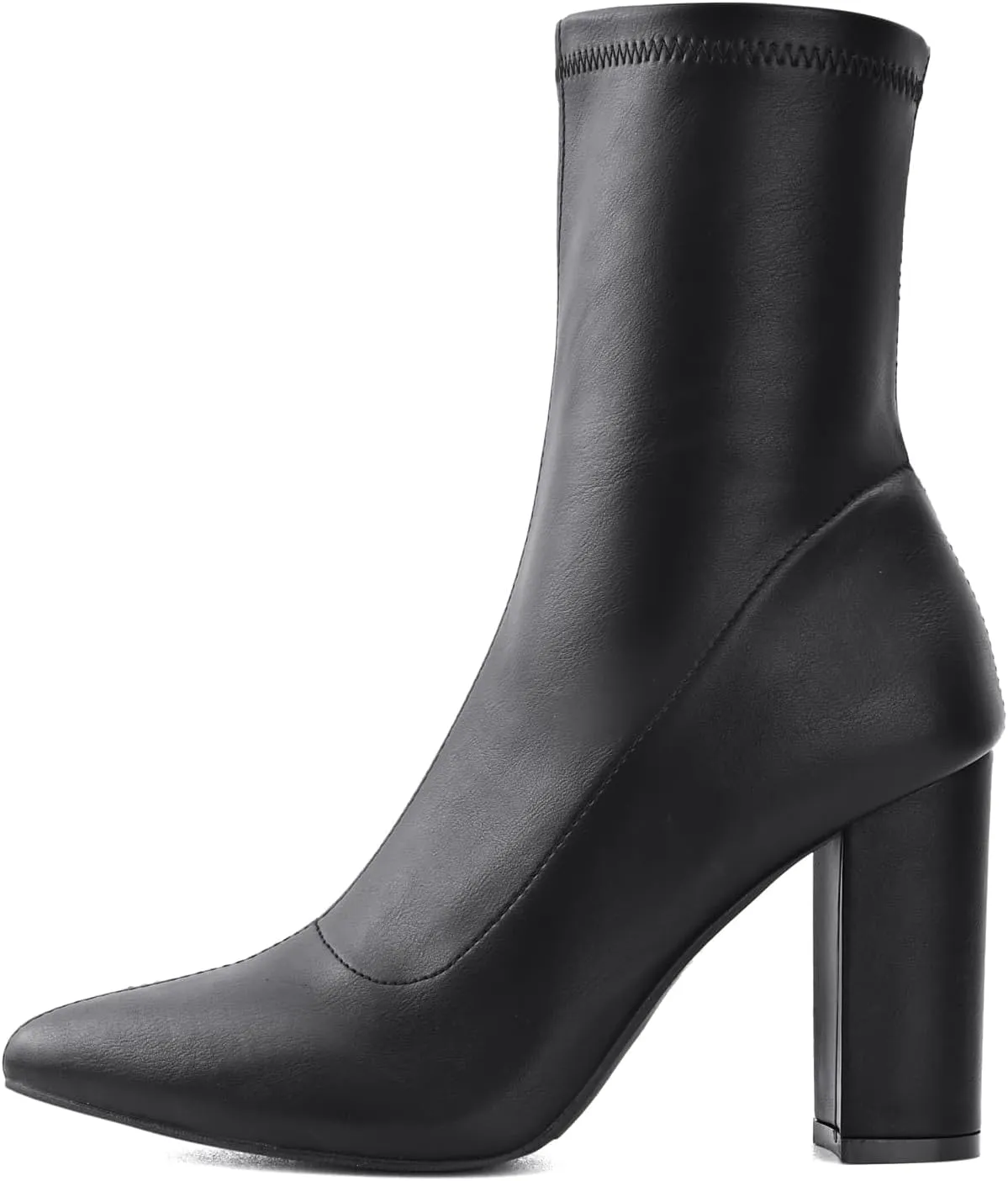 Shoe'N Tale Women's Ankle Boots Pointed Toe Chunky High Heel Slip-on Stretchy Booties Shoes
