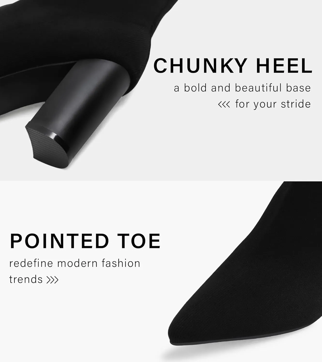 Shoe'N Tale Women's Ankle Boots Pointed Toe Chunky High Heel Slip-on Stretchy Booties Shoes