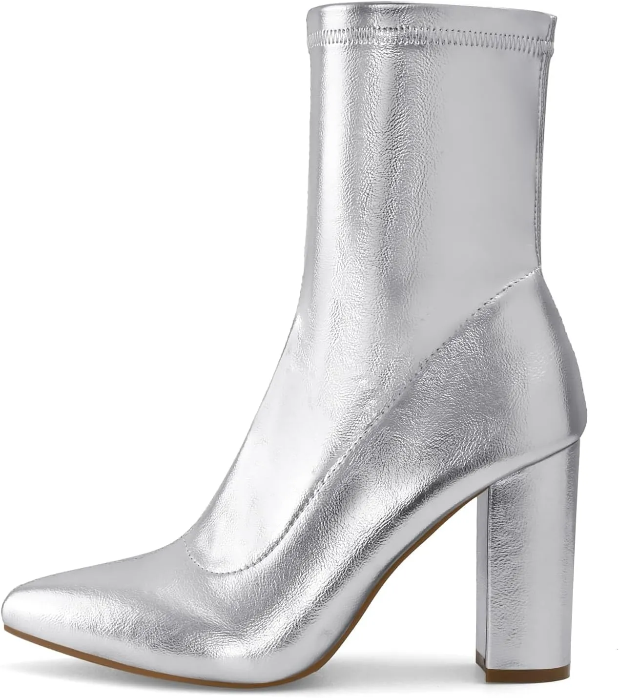 Shoe'N Tale Women's Ankle Boots Pointed Toe Chunky High Heel Slip-on Stretchy Booties Shoes