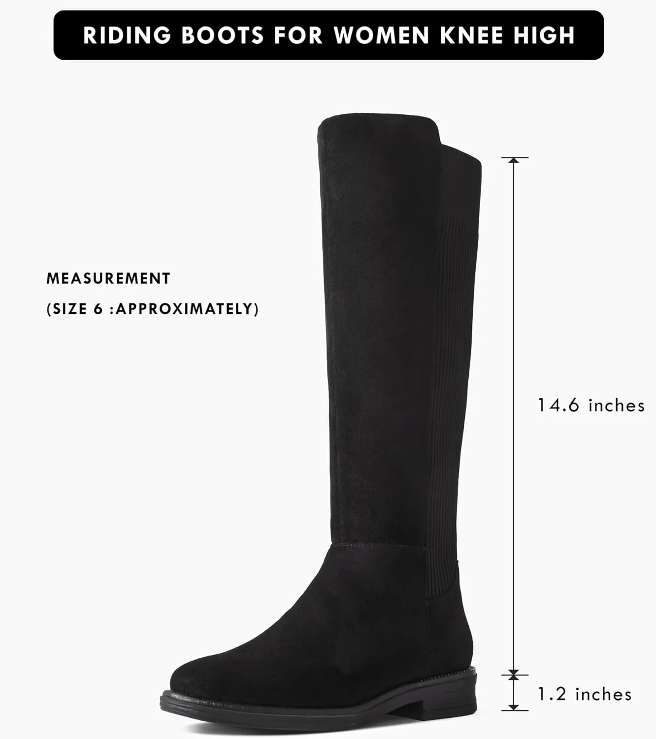 Shoe'N Tale Women's Knee High Boots Flat Low Heel Stretchy Round Toe with Side Zipper