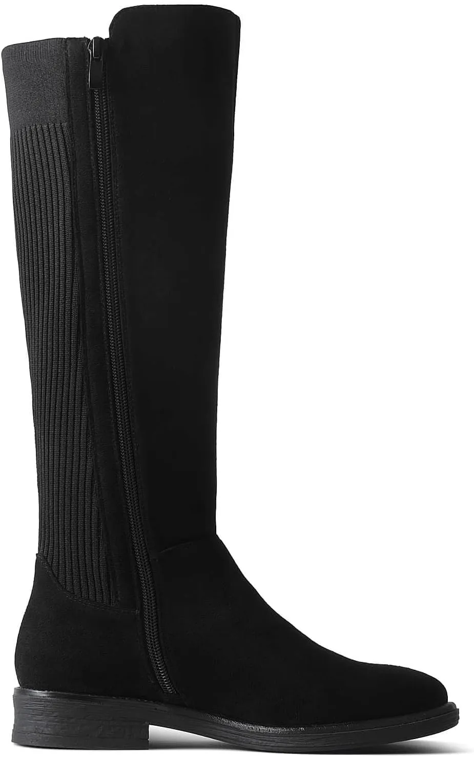 Shoe'N Tale Women's Knee High Boots Flat Low Heel Stretchy Round Toe with Side Zipper