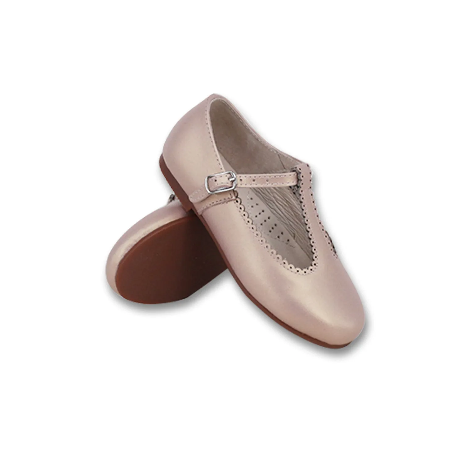 shoes lace detail t straps - metallic light pink