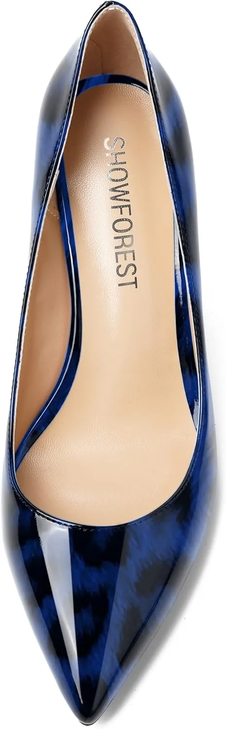 SHOWFOREST Womens Sexy Wedding Pointed Toe Slip On Patent Spool High Heel Pumps Shoes 3.3 Inch