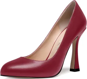 SKYSTERRY Womens Round Toe Casual Office Matte Slip On Spool High Heel Pumps Shoes 4 Inch