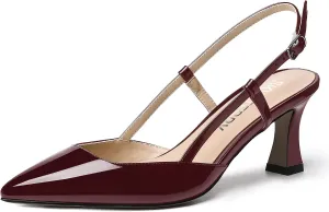 SKYSTERRY Women's Slip On Patent Pointed Toe Slingback Casual Dating Spool Mid Heel Pumps Shoes 2.5 Inch