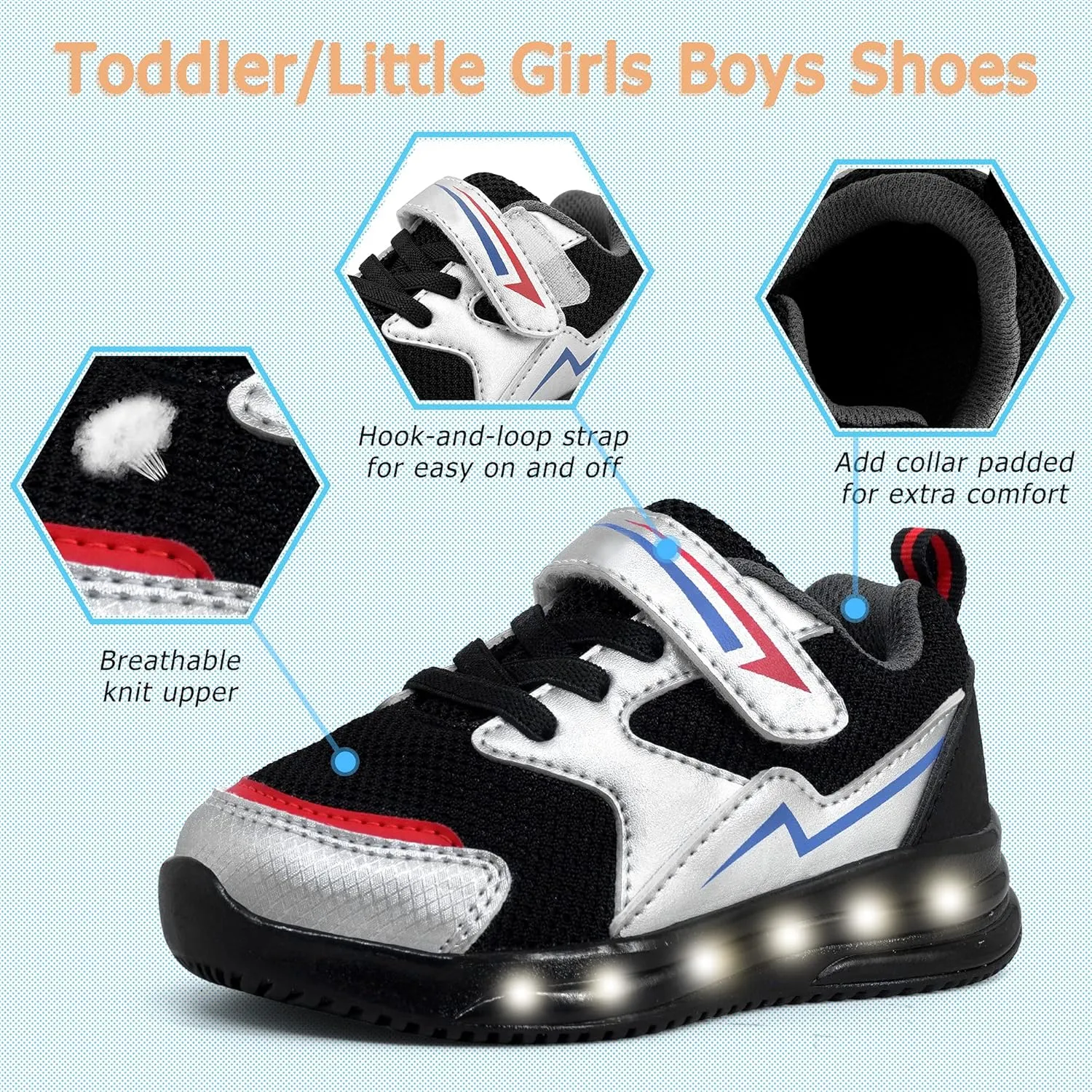 SKYWHEEL Boys Girls Sneakers Light up for Toddler Size 5 to Little Kids Size 2