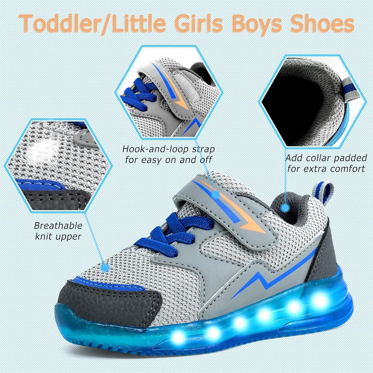 SKYWHEEL Boys Girls Sneakers Light up for Toddler Size 5 to Little Kids Size 2