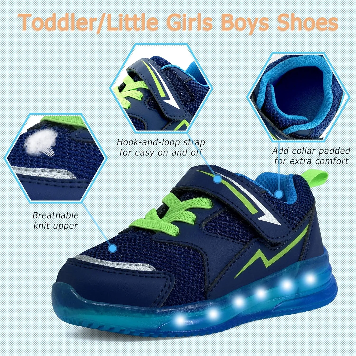 SKYWHEEL Boys Girls Sneakers Light up for Toddler Size 5 to Little Kids Size 2