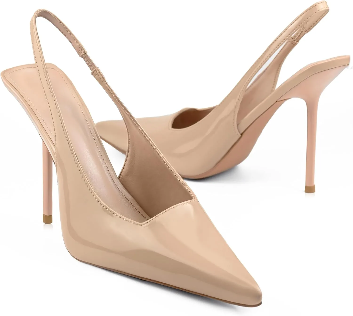 Slingback Heels for Women Pointed Toe Stiletto High Heels Stretch Slip on Backless Patent Leather Fashion Comfortable Dress Pumps Shoes