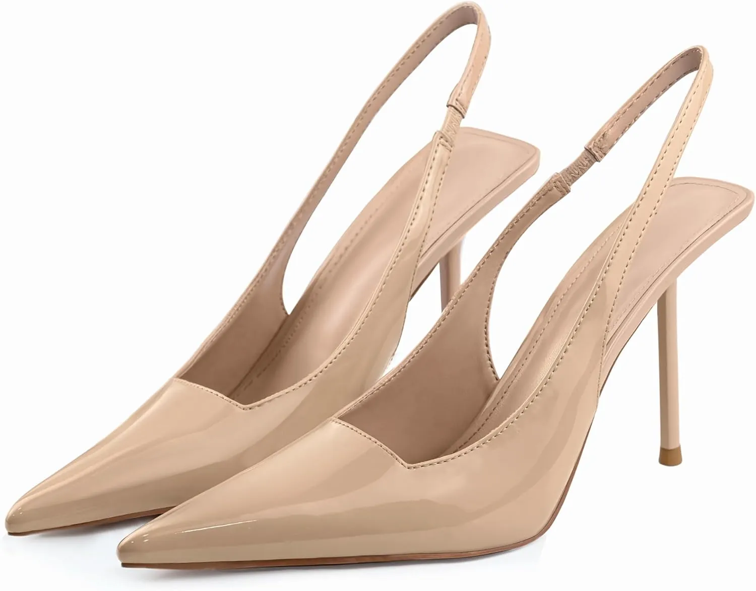 Slingback Heels for Women Pointed Toe Stiletto High Heels Stretch Slip on Backless Patent Leather Fashion Comfortable Dress Pumps Shoes