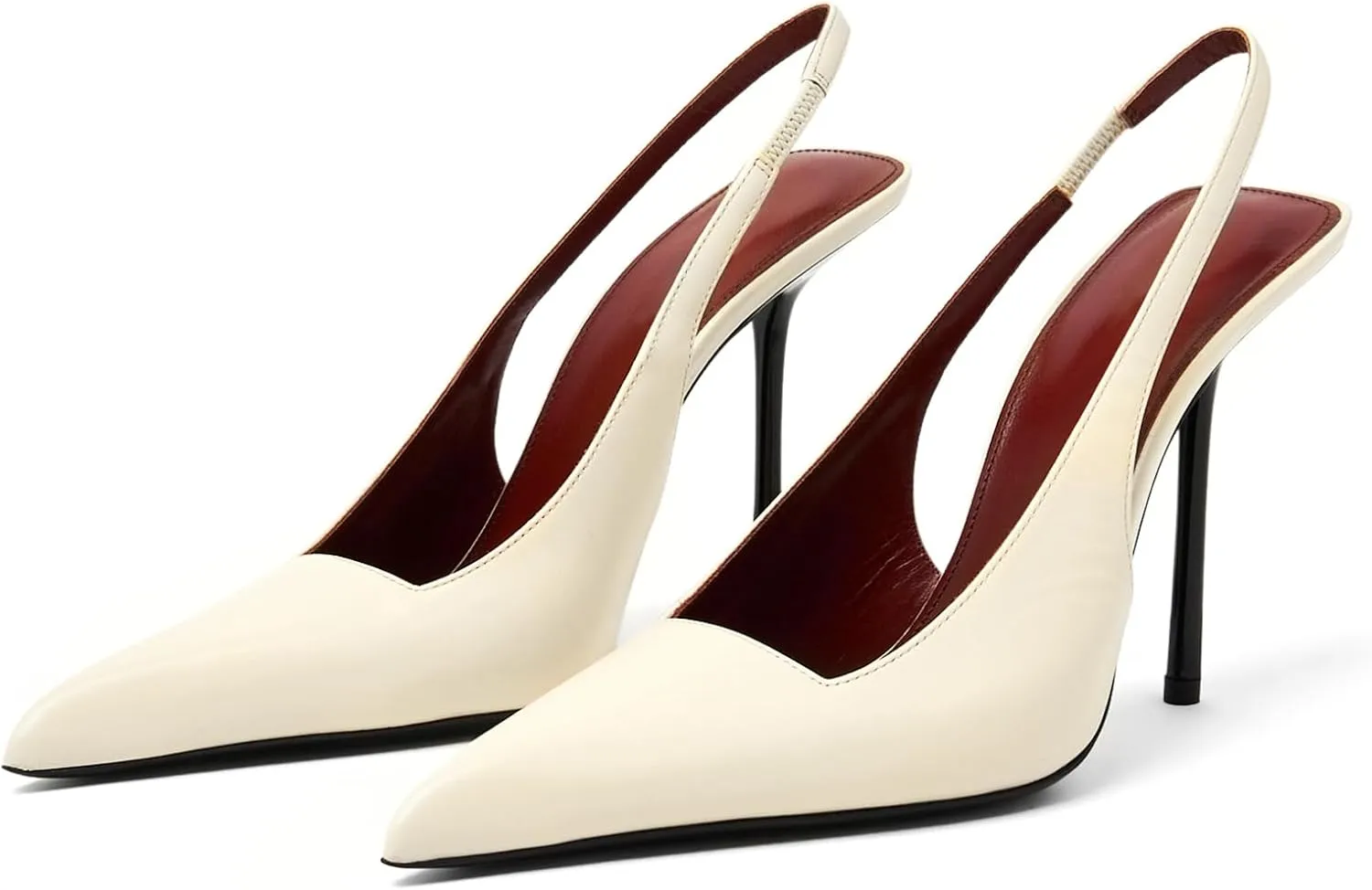 Slingback Heels for Women Pointed Toe Stiletto High Heels Stretch Slip on Backless Patent Leather Fashion Comfortable Dress Pumps Shoes