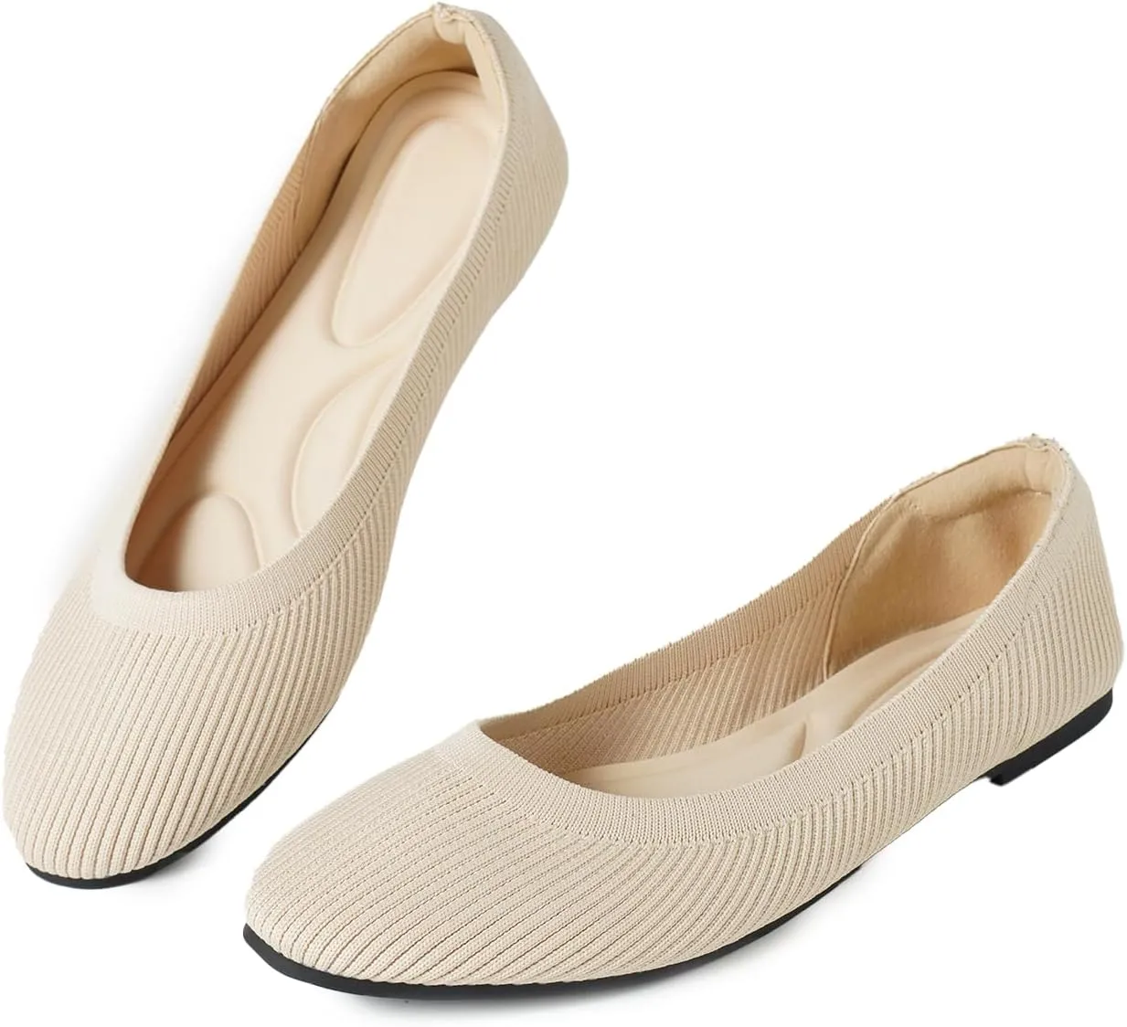 Slocyclub Flat Shoes for Women Classic Pointed Toe Slip On Ballet Shoes Knitted Texture Black Comfortable Dress Shoes