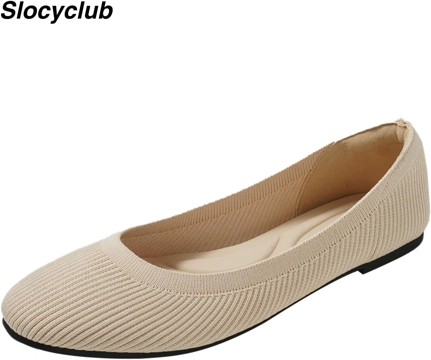 Slocyclub Flat Shoes for Women Classic Pointed Toe Slip On Ballet Shoes Knitted Texture Black Comfortable Dress Shoes