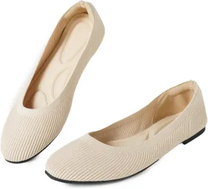 Slocyclub Flat Shoes for Women Classic Pointed Toe Slip On Ballet Shoes Knitted Texture Black Comfortable Dress Shoes