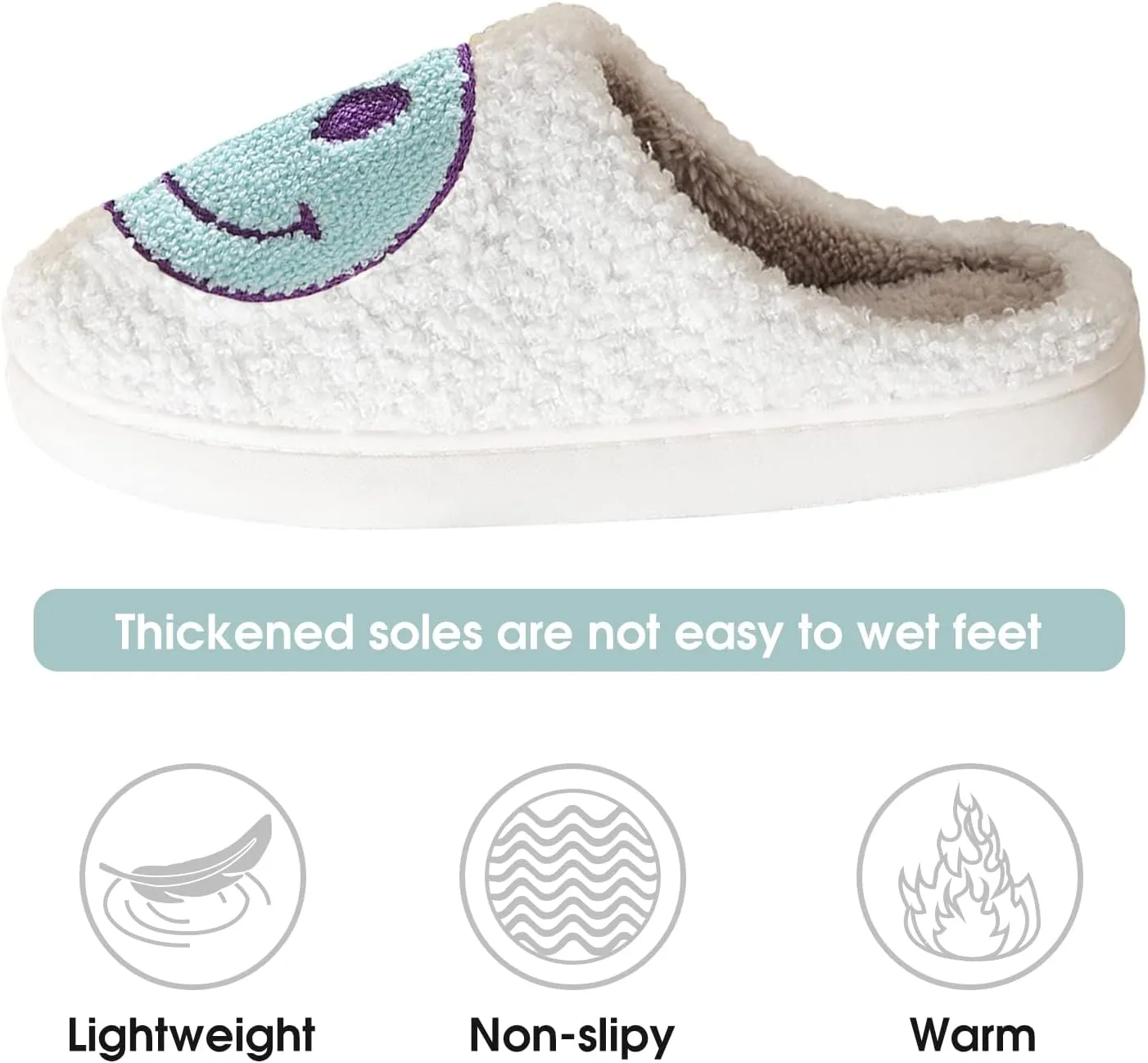 Smile Face Slippers for Women Happy face slippers Retro Soft Plush Warm Slip-on Slippers, Cozy Indoor Outdoor Slippers