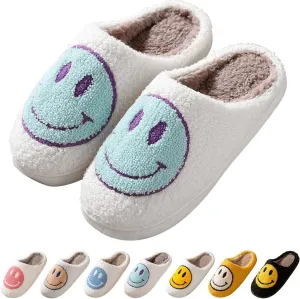 Smile Face Slippers for Women Happy face slippers Retro Soft Plush Warm Slip-on Slippers, Cozy Indoor Outdoor Slippers