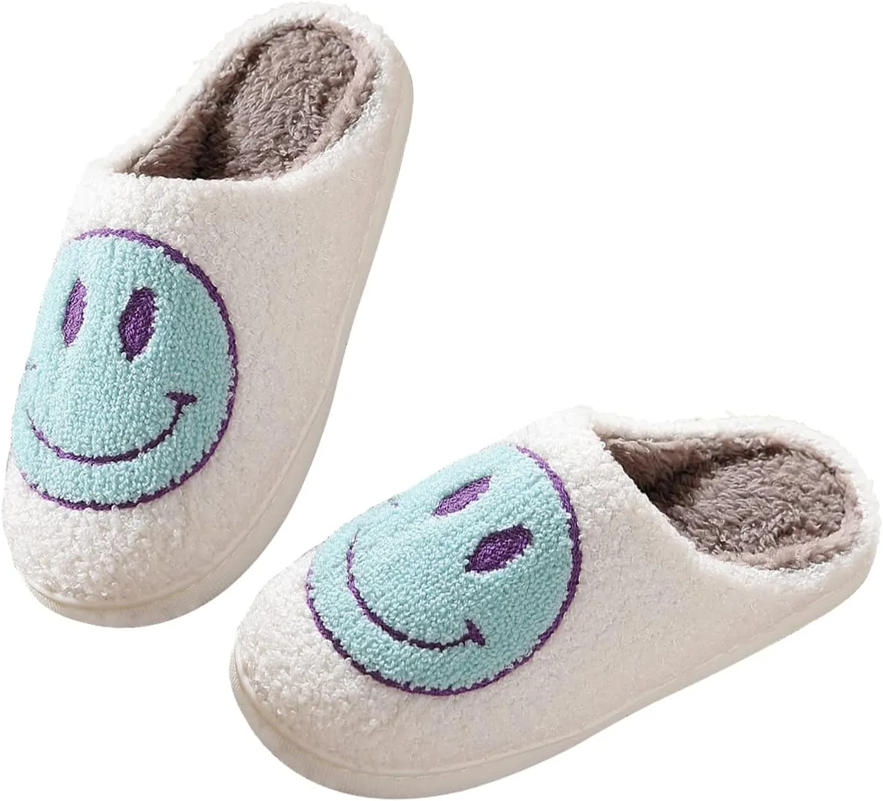 Smile Face Slippers for Women Happy face slippers Retro Soft Plush Warm Slip-on Slippers, Cozy Indoor Outdoor Slippers