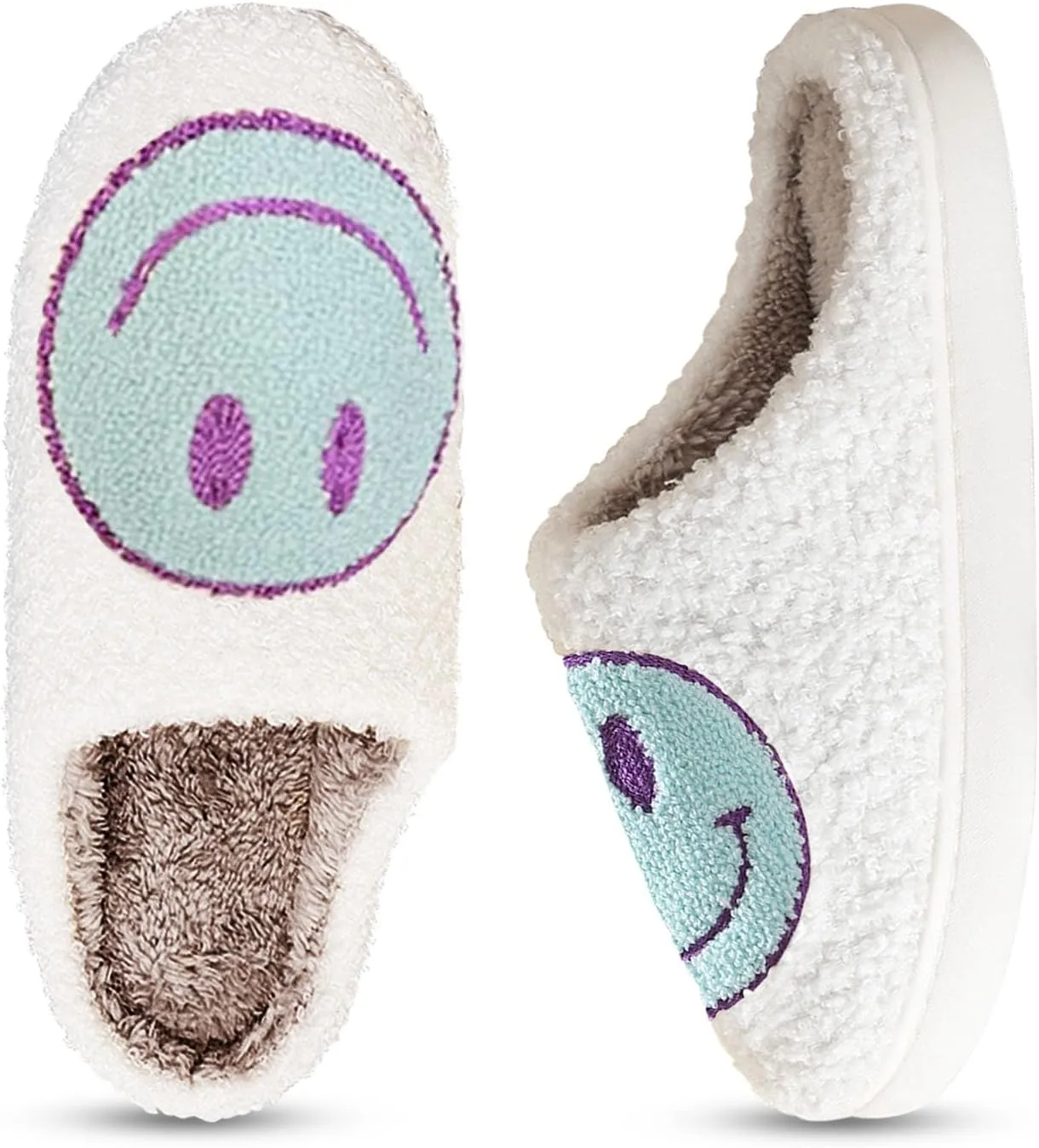 Smile Face Slippers for Women Happy face slippers Retro Soft Plush Warm Slip-on Slippers, Cozy Indoor Outdoor Slippers