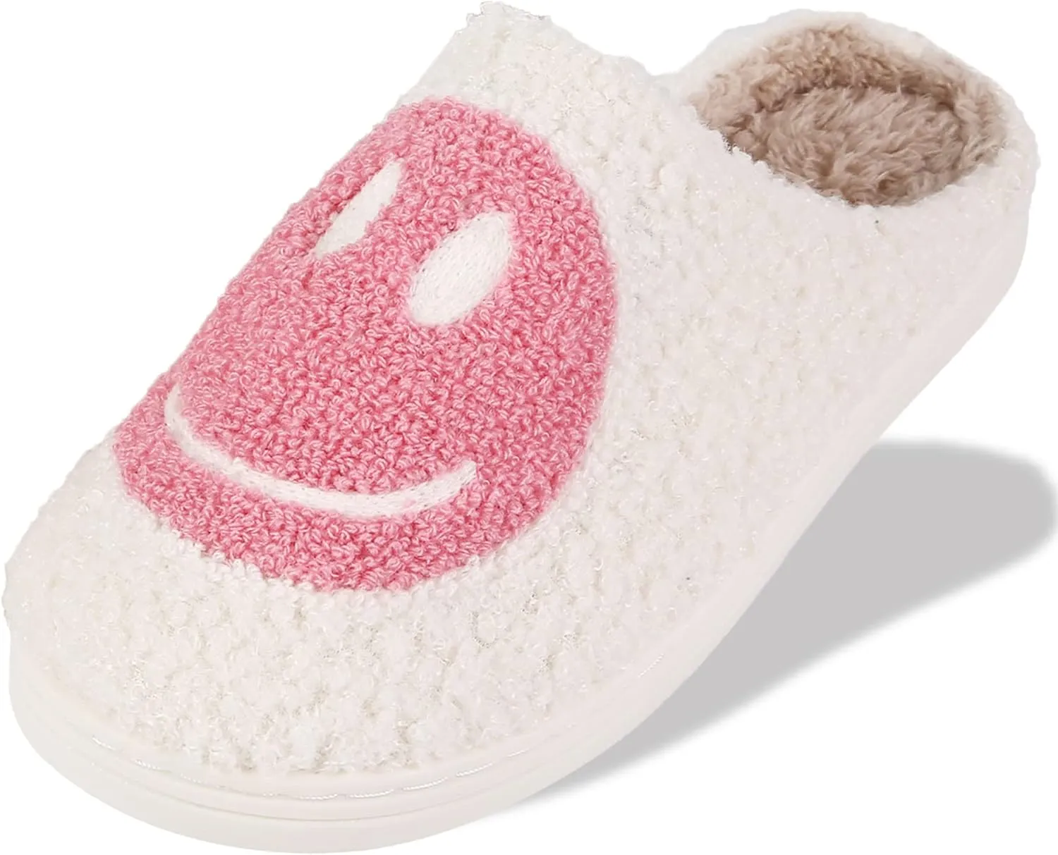 Smile Face Slippers For Women Men, Retro Soft Plush Lightweight Cute Happy Face House Slides, Cozy Fluffy Warm Home Cloud Slippers Slip-On Fleece Shoes Non-Slip Indoor Outdoor