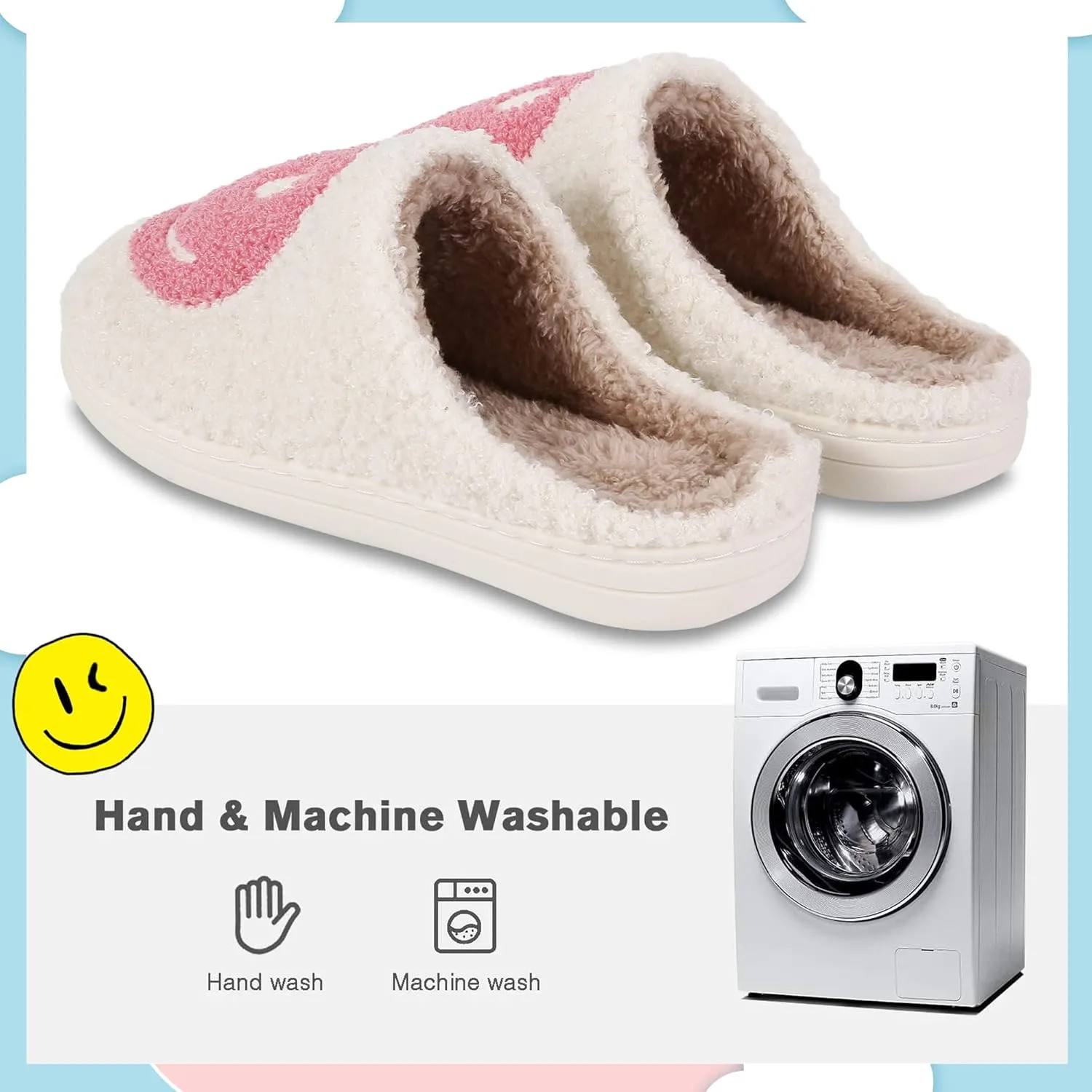 Smile Face Slippers For Women Men, Retro Soft Plush Lightweight Cute Happy Face House Slides, Cozy Fluffy Warm Home Cloud Slippers Slip-On Fleece Shoes Non-Slip Indoor Outdoor
