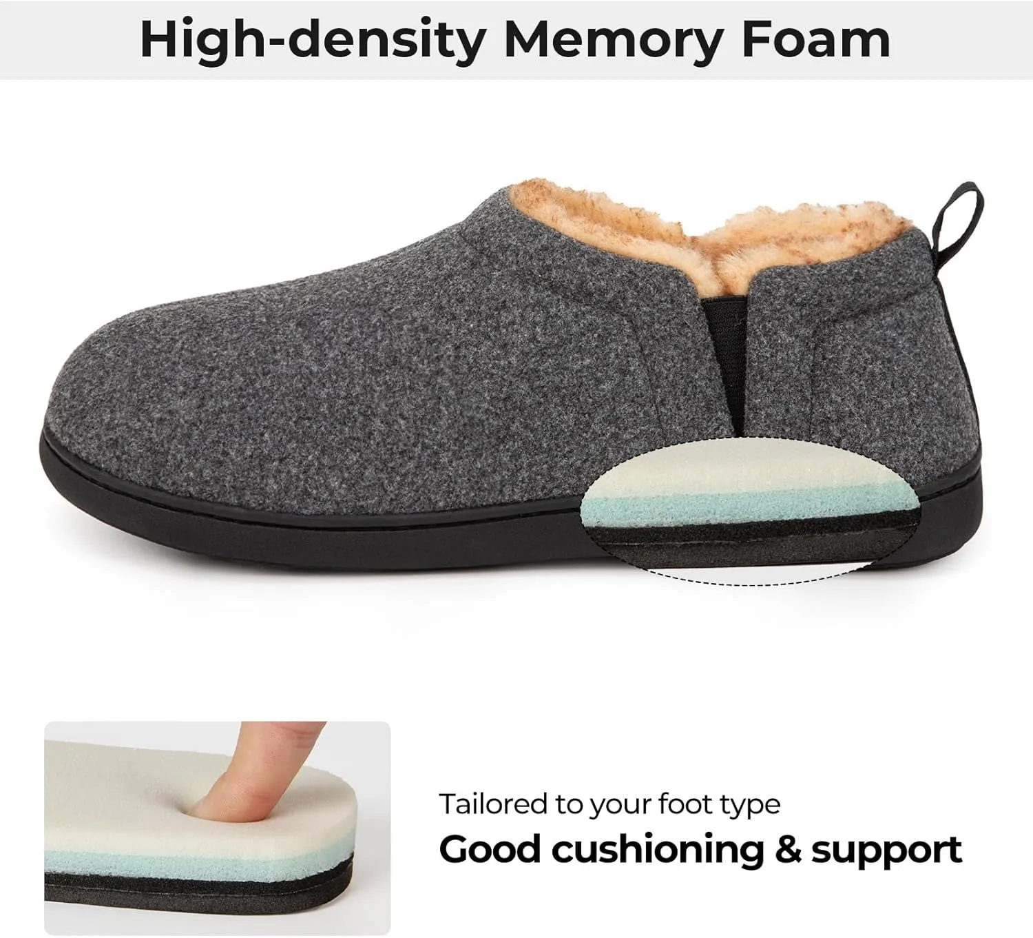 Snug Leaves Men's Faux Wool Slippers Comfy Warm Winter House Shoes with Elastic Gores